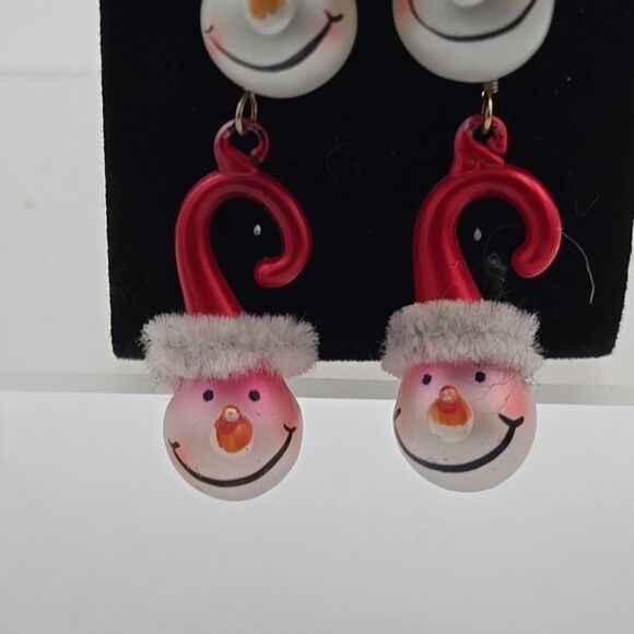 Vtg Christmas Holiday Pierced Dangle Earrings-4 Pair Santa Clause Snowman Train - Picture 6 of 9